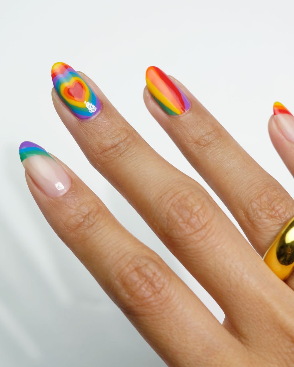 Long Almond Rainbow Heart & Stripes Glossy Long Almond Rainbow Heart & Stripes Glossy — Different Color Each Nail 2027