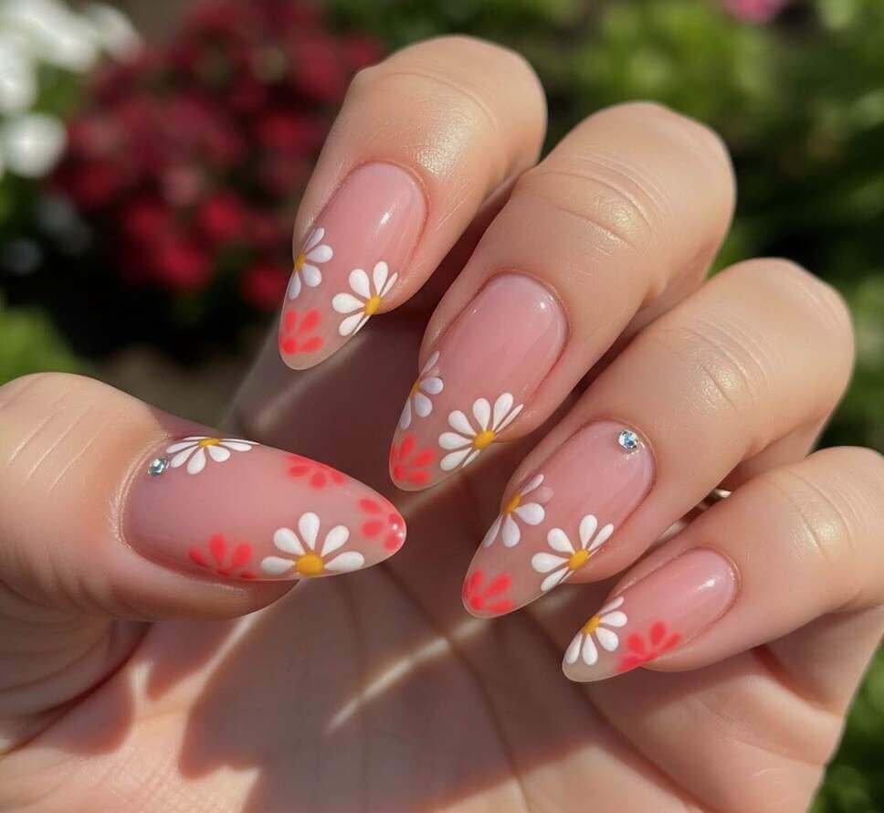 All-Over Nude Daisy Pattern All-Over Nude Daisy Pattern — Daisy Flower Nails 2027