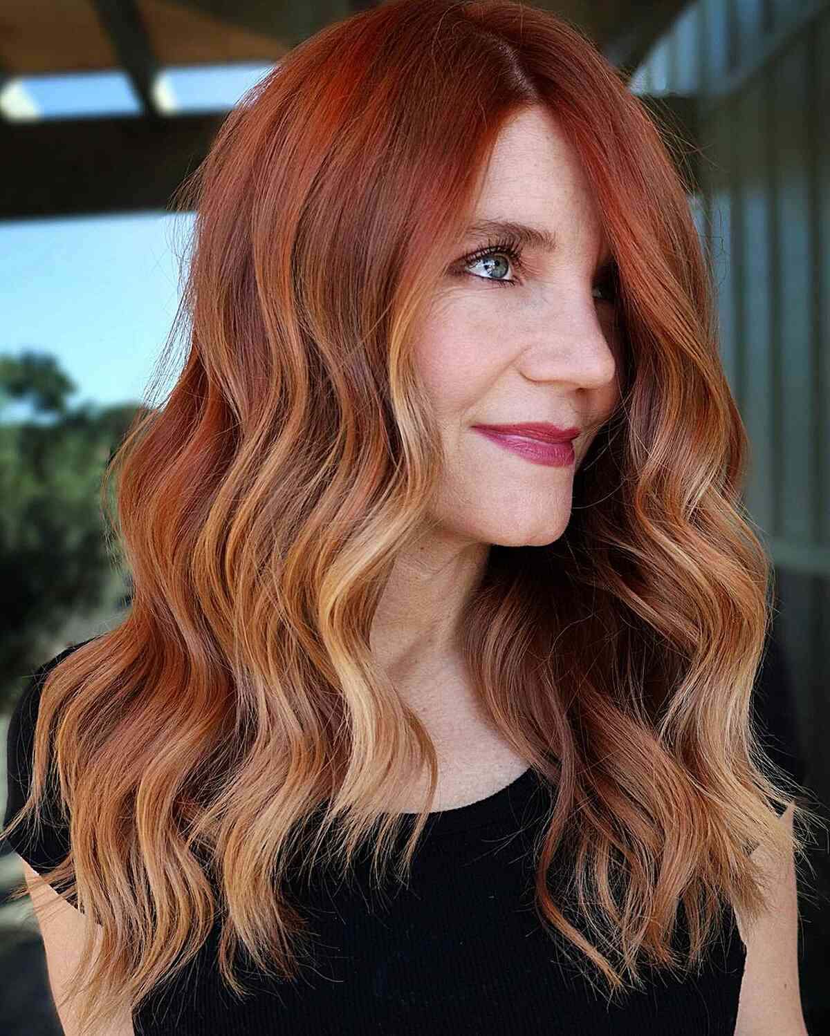 Vibrant Copper With Blonde Balayage Vibrant Copper With Blonde Balayage — Copper Penny Hair 2027