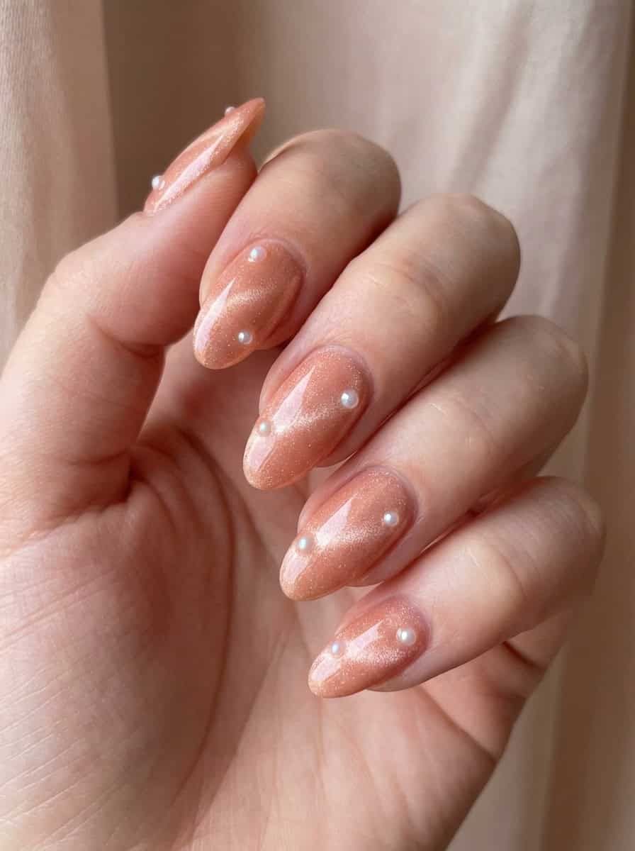 Shimmery Cat-Eye Effect Glossy Visual Idea Shimmery Cat-Eye Effect Glossy Visual Idea — Peach Almond Nails 2027