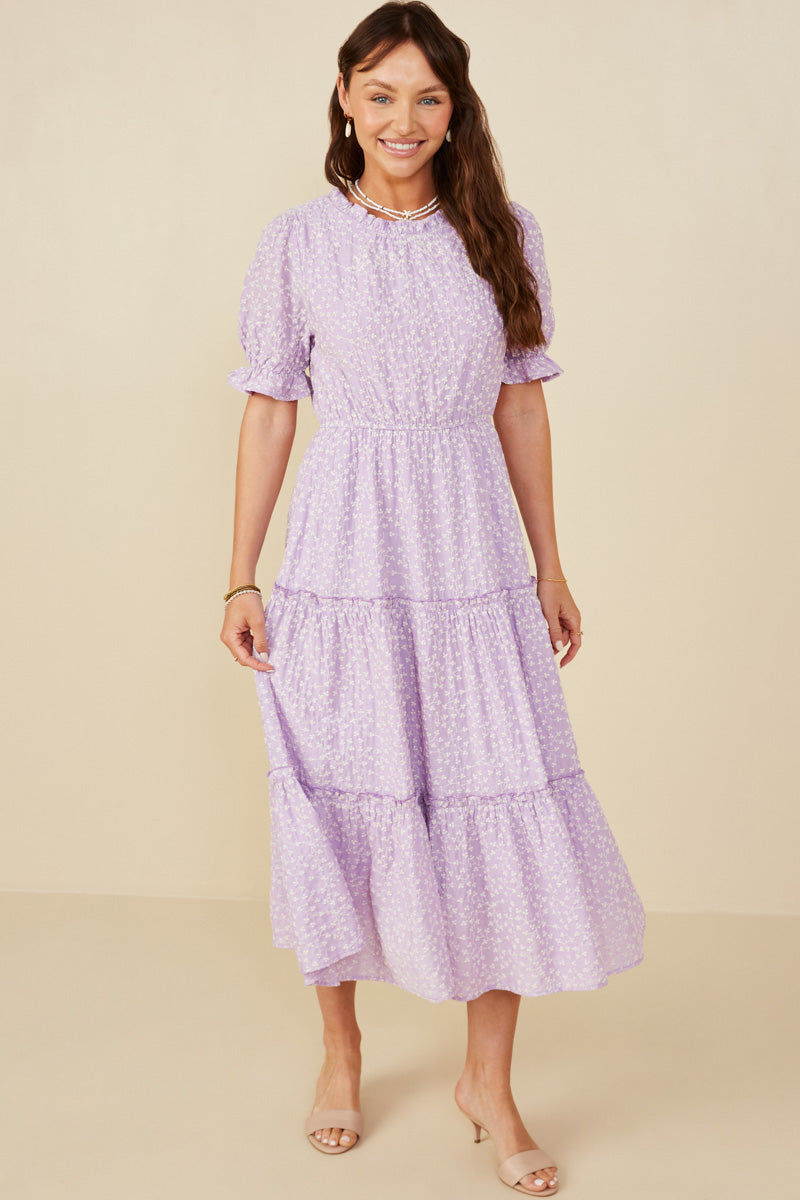 Lavender Tiered Midi Dress with Puff Sleeves for Day Events Lavender Tiered Midi Dress with Puff Sleeves for Day Events — Lavender Outfits 2027