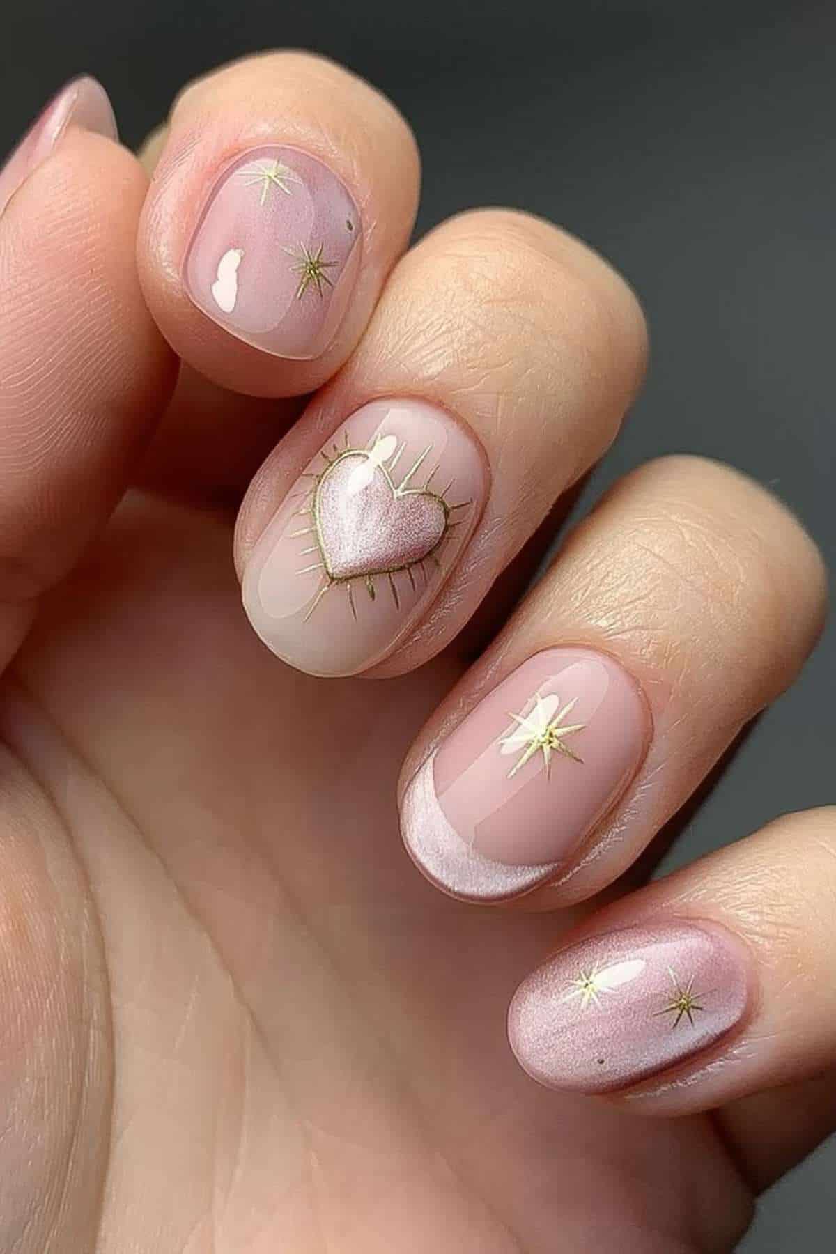 Rose Gold Heart Shimmer Short Oval Nails Rose Gold Heart Shimmer Short Oval Nails — Nails 2027 for Short Fingers