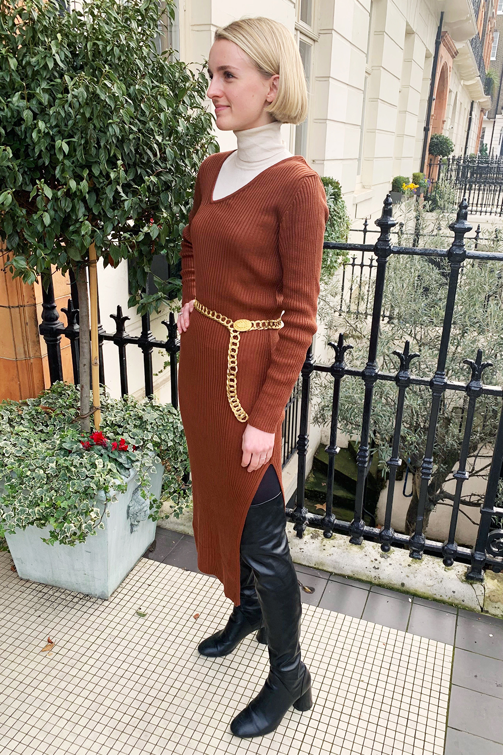 Fitted Sweater Dress with Snake-Print Boots Fitted Sweater Dress with Snake-Print Boots — Sweater Dress Outfits 2027