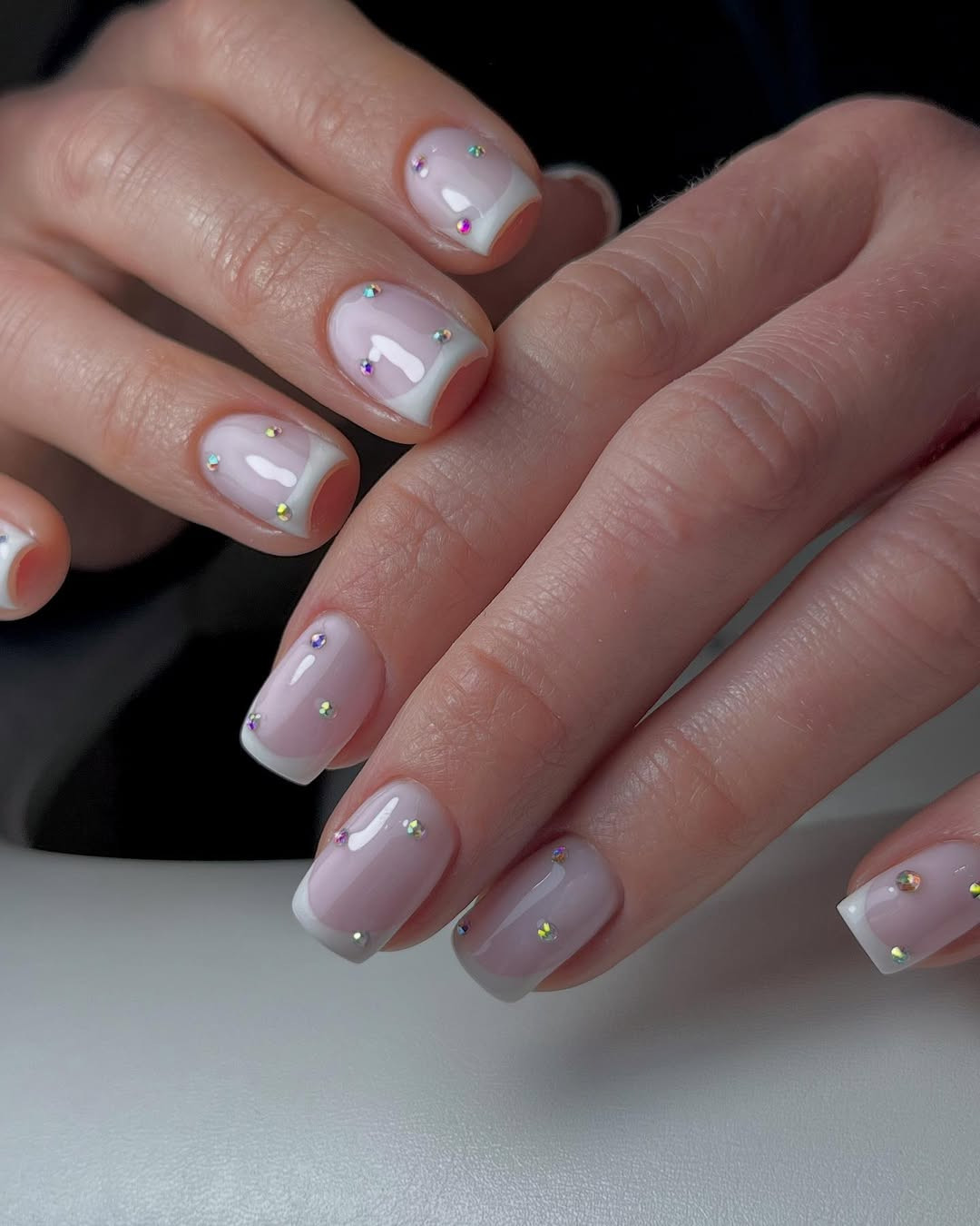 White French Tips with Rhinestones White French Tips with Rhinestones — French Tip Nails 2027 for Short Nail Beds