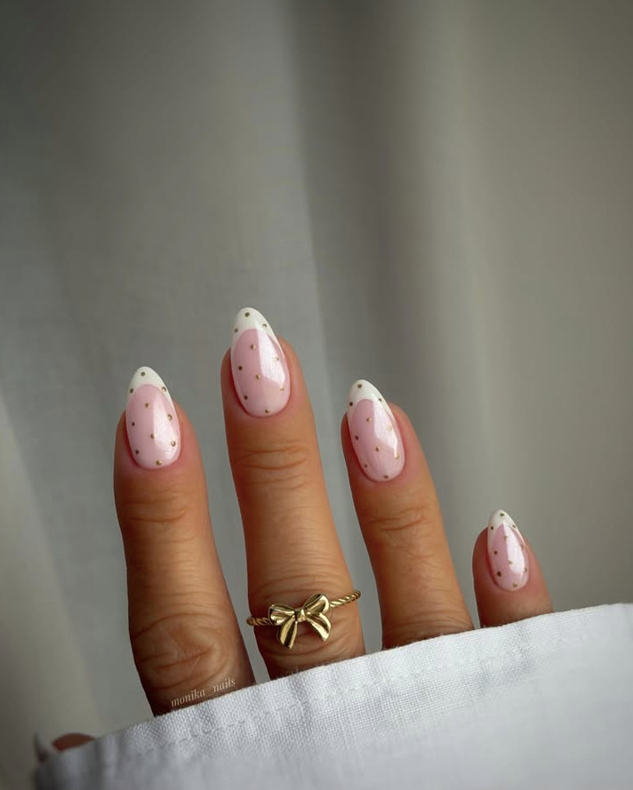 Pale Pink French with Gold Dots Pale Pink French with Gold Dots — Summer Nails 2027
