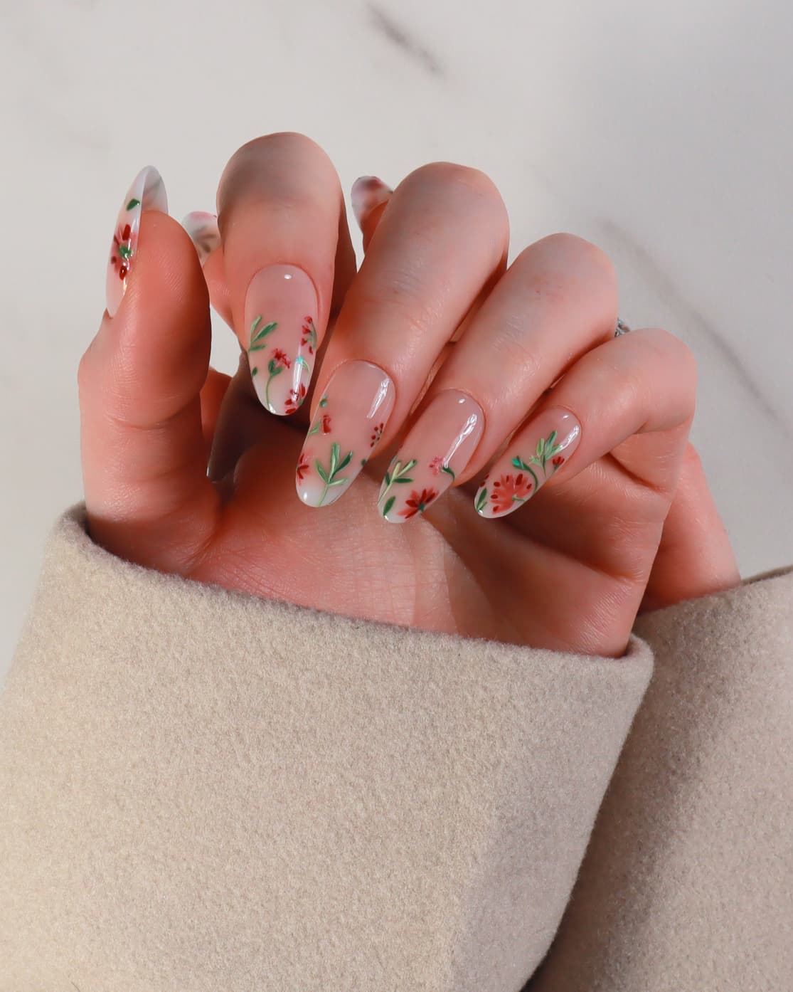 Sheer Pink Floral Sprigs Long Nails Sheer Pink Floral Sprigs Long Nails — Wildflower Flower Nails 2027