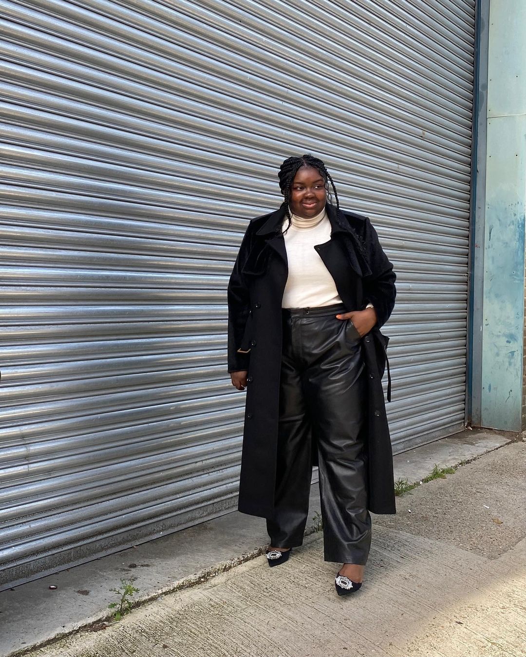 Black Leather Trousers With Trench Coat And Turtleneck Black Leather Trousers With Trench Coat And Turtleneck — Winter Dinner Outfits 2027