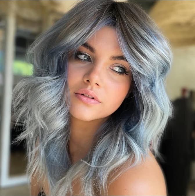 Trendy Silver-Blue With White Highlights Trendy Silver-Blue With White Highlights — Hair Color Trends 2027