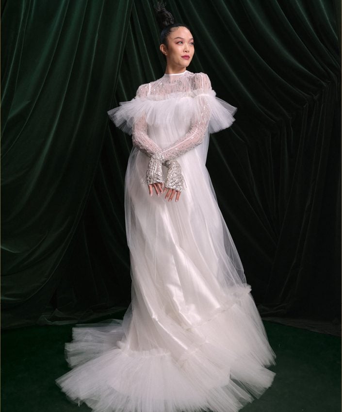 Regal Ethereal: Ruffled Sleeves on Tulle Ballgown — Wedding Dress Trends 2027