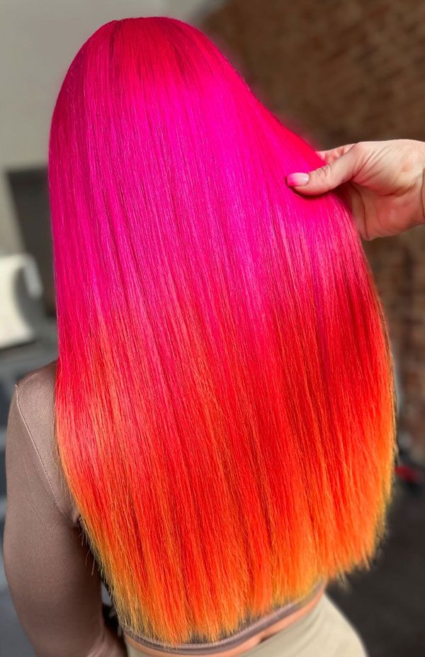 Vibrant Pink To Orange And Yellow Ombre Visual Idea Vibrant Pink To Orange And Yellow Ombre Visual Idea — Ombre Hair 2027