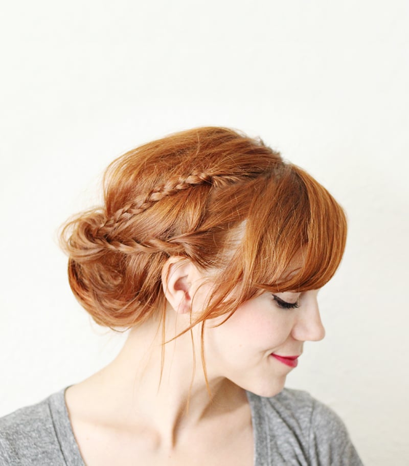 Red Braided Chignon With Full Bangs Red Braided Chignon With Full Bangs — Braided Bun 2027