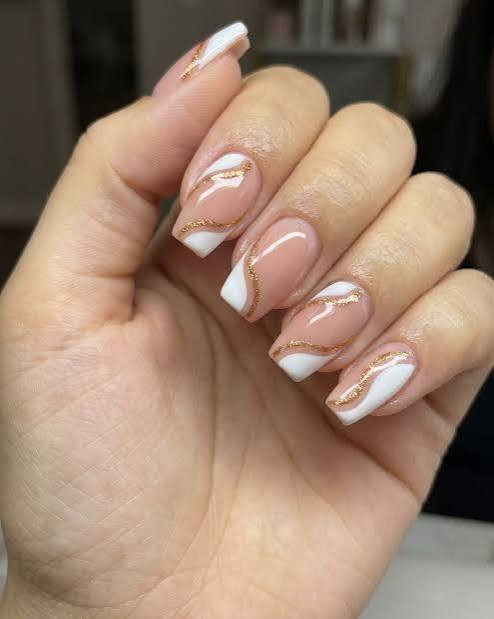 Nude Gold Foil Swirl Square Nails Nude Gold Foil Swirl Square Nails — Swirl Nails 2027