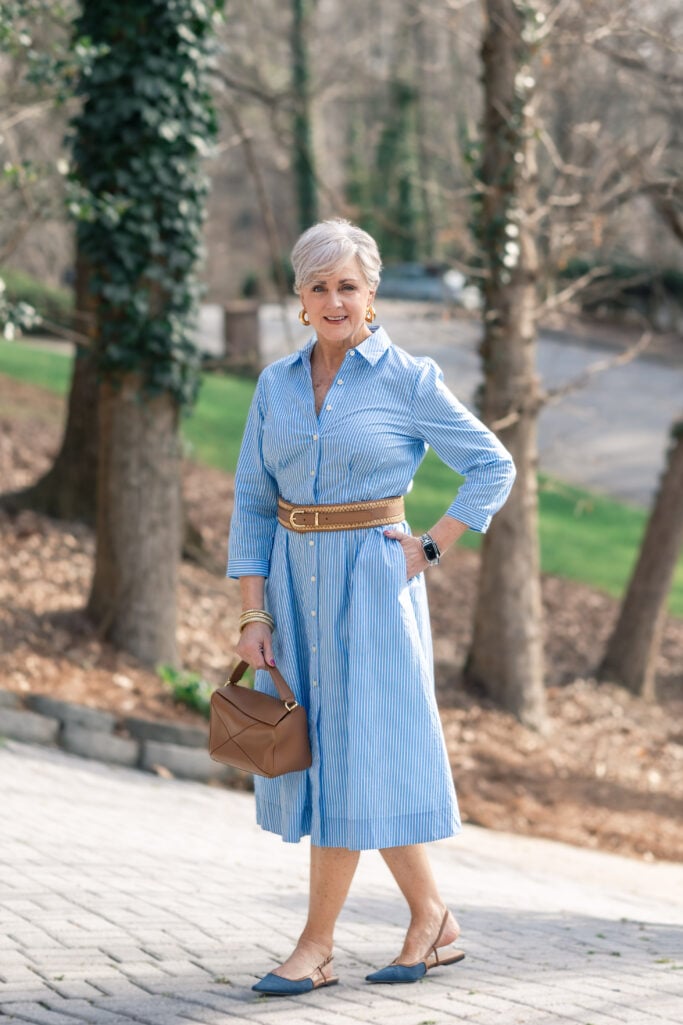 Striped Shirt Dress with Woven Belt: Classic Style for a Spring Date Striped Shirt Dress with Woven Belt: Classic Style for a Spring Date — Spring First Date Outfits 2027