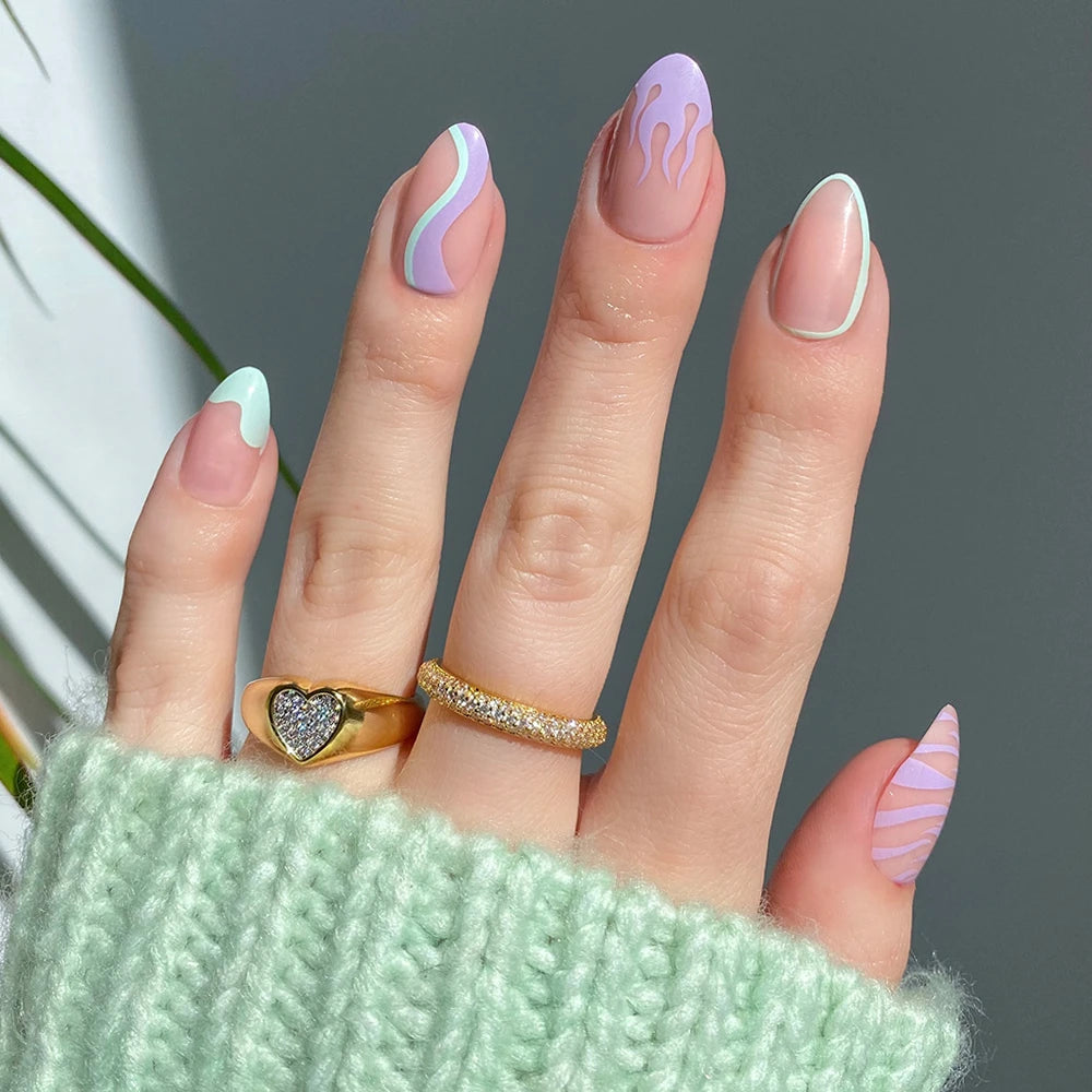 Pastel Wavy Lines and Flames Almond Nails Pastel Wavy Lines and Flames Almond Nails — Pastel Almond Nails 2027