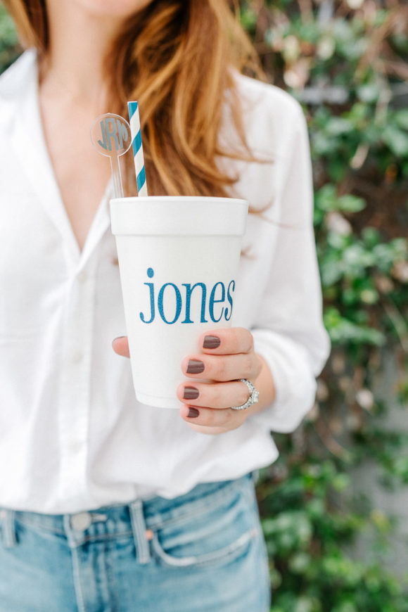 Personalized 'Jones' Cup and Striped Straw Detail — Sip and See Outfits 2027