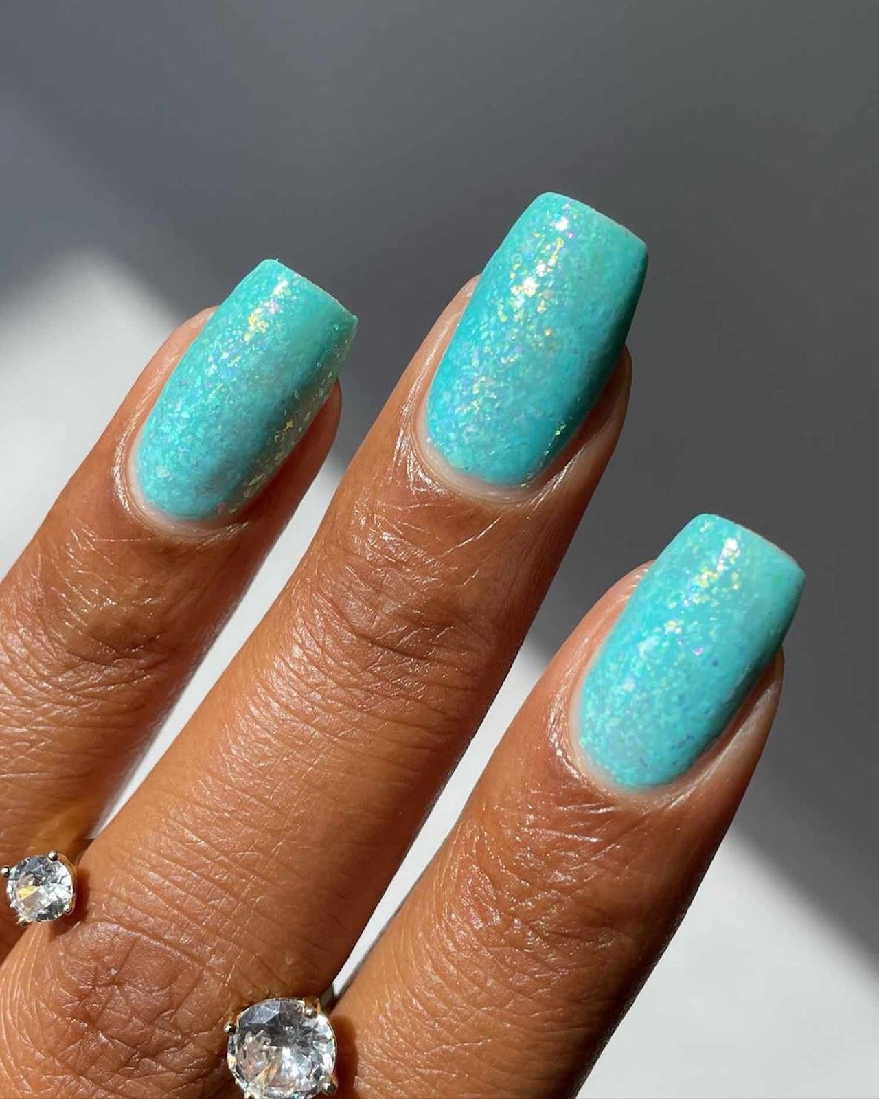 Fine Iridescent Glitter Turquoise Nails — Turquoise Nails 2027