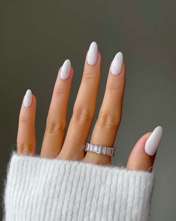 Flawless Opaque White Almond Nails Flawless Opaque White Almond Nails — Winter White Nails 2027
