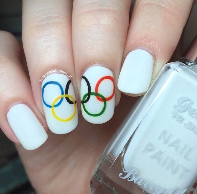 Matte White Olympic Rings Nails Matte White Olympic Rings Nails — Simple Gymnastics Nails 2027