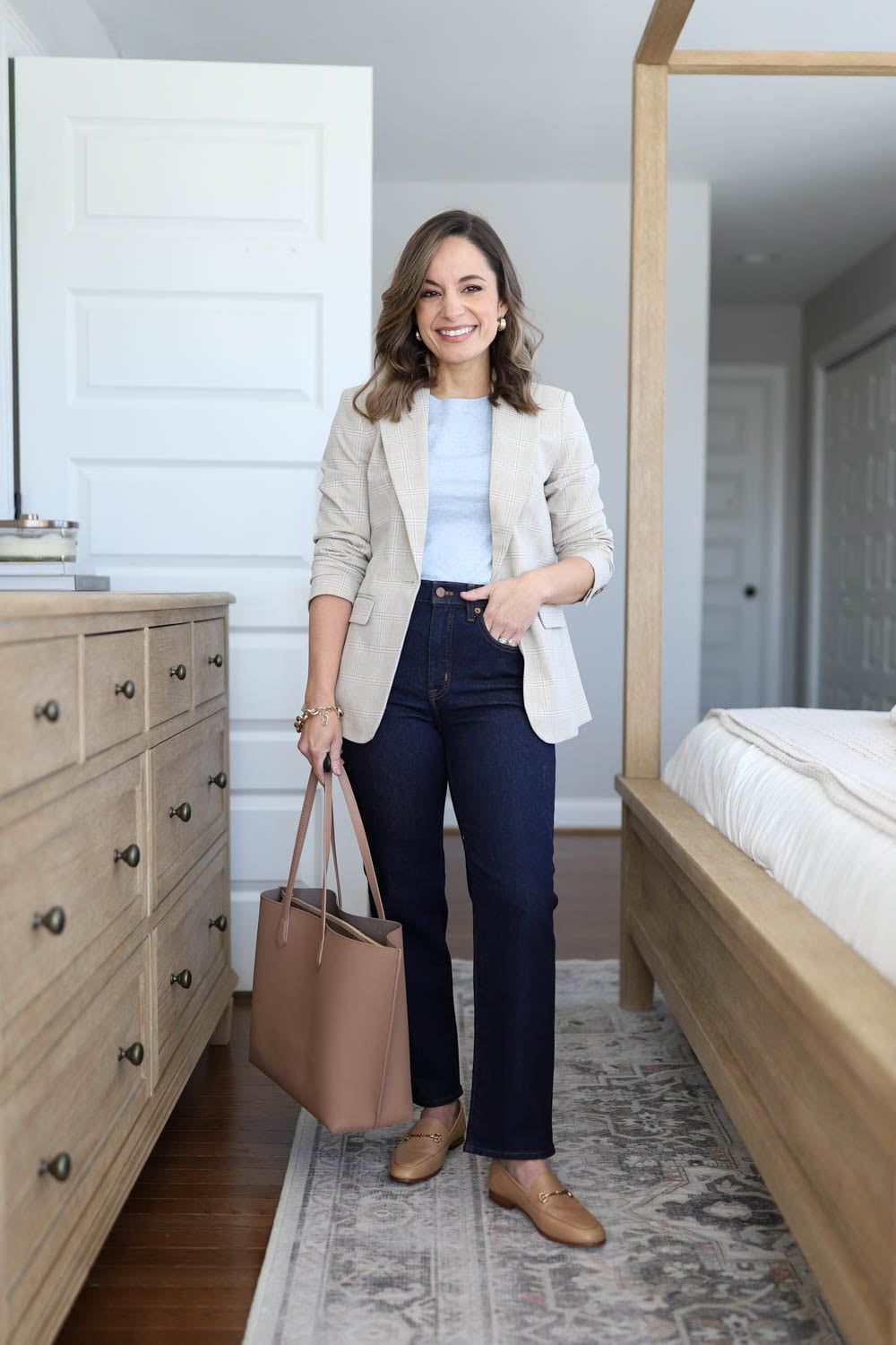Wide-Leg Jeans with Plaid Blazer for Relaxed Sophistication — Casual Outfits 2027 for Skinny Girls