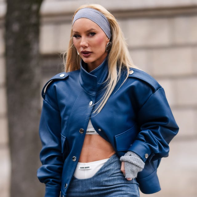 Royal Blue Leather Jacket with Bralette and Denim Royal Blue Leather Jacket with Bralette and Denim — Light Jacket Outfits 2027