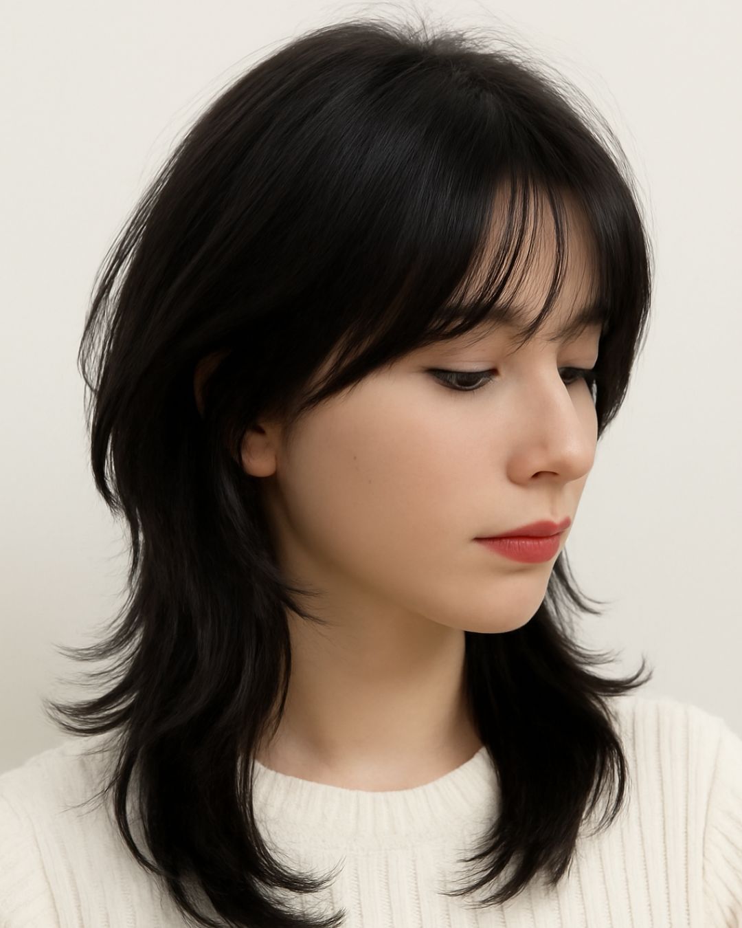 Black Shoulder-Length Mullet with Feathered Texture Black Shoulder-Length Mullet with Feathered Texture — Hairstyles 2027 for Medium Hair