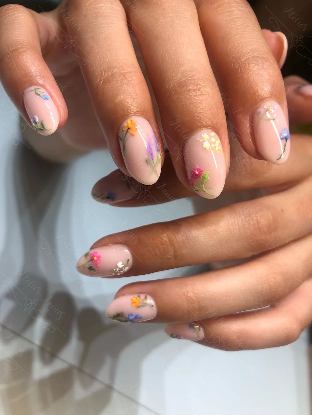 Short Square with White Floral Lace — Floral Wedding Nails 2027