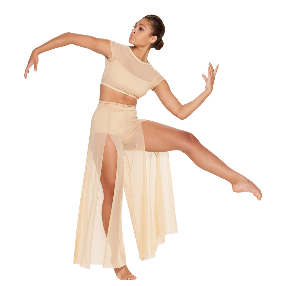 Ethereal Movement: Nude Mesh Set with Slit Pants Ethereal Movement: Nude Mesh Set with Slit Pants — Dance Outfits 2027