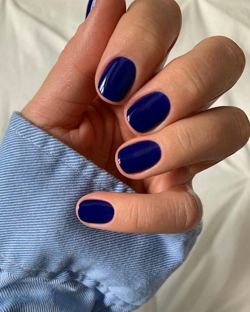 Deep Glossy Dark Blue Short Oval Nails Deep Glossy Dark Blue Short Oval Nails — Date Night Nails 2027