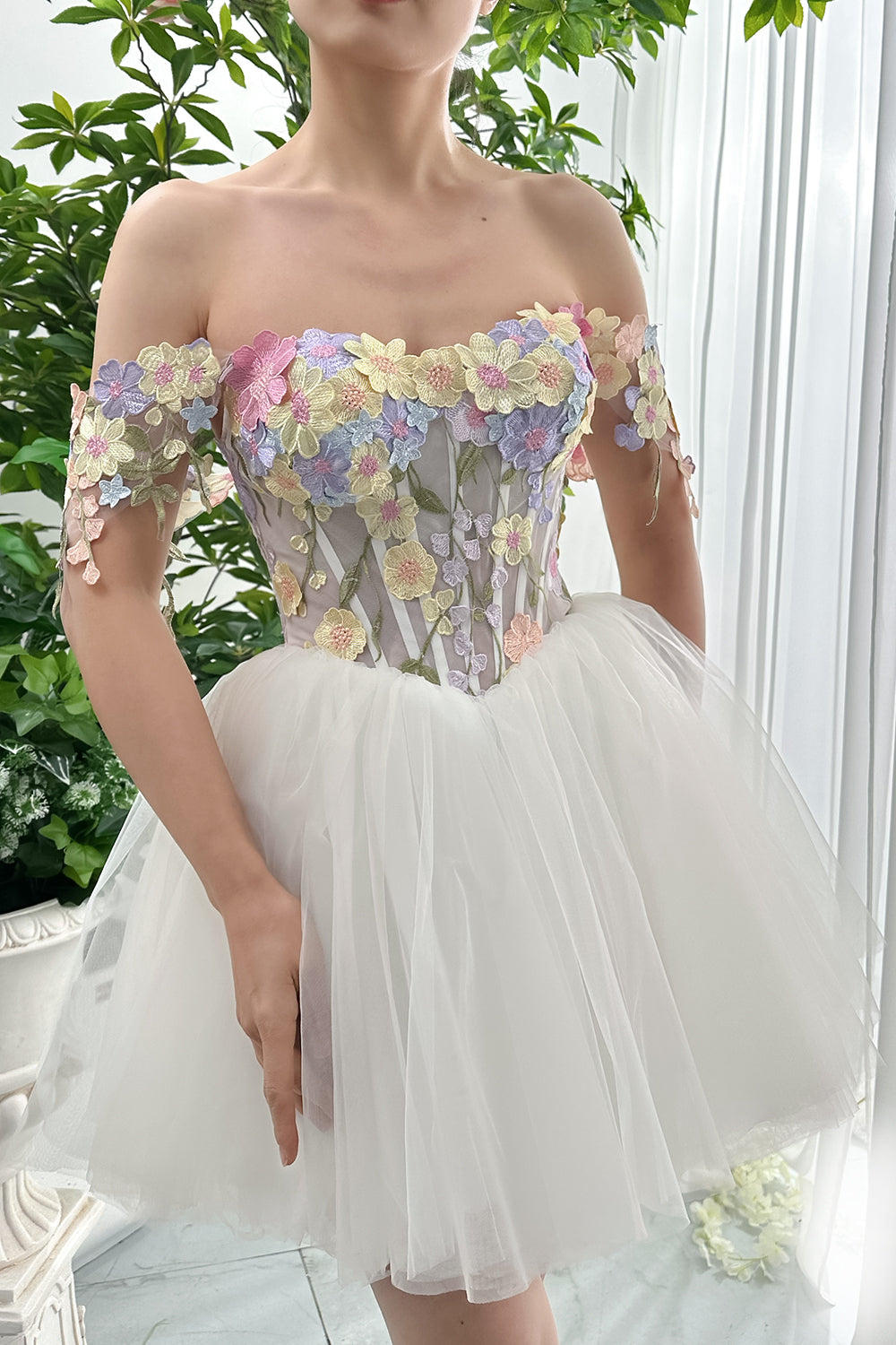 Corset Dress with Voluminous Tulle Skirt and 3D Floral Bodice — 3D Floral Outfits 2027
