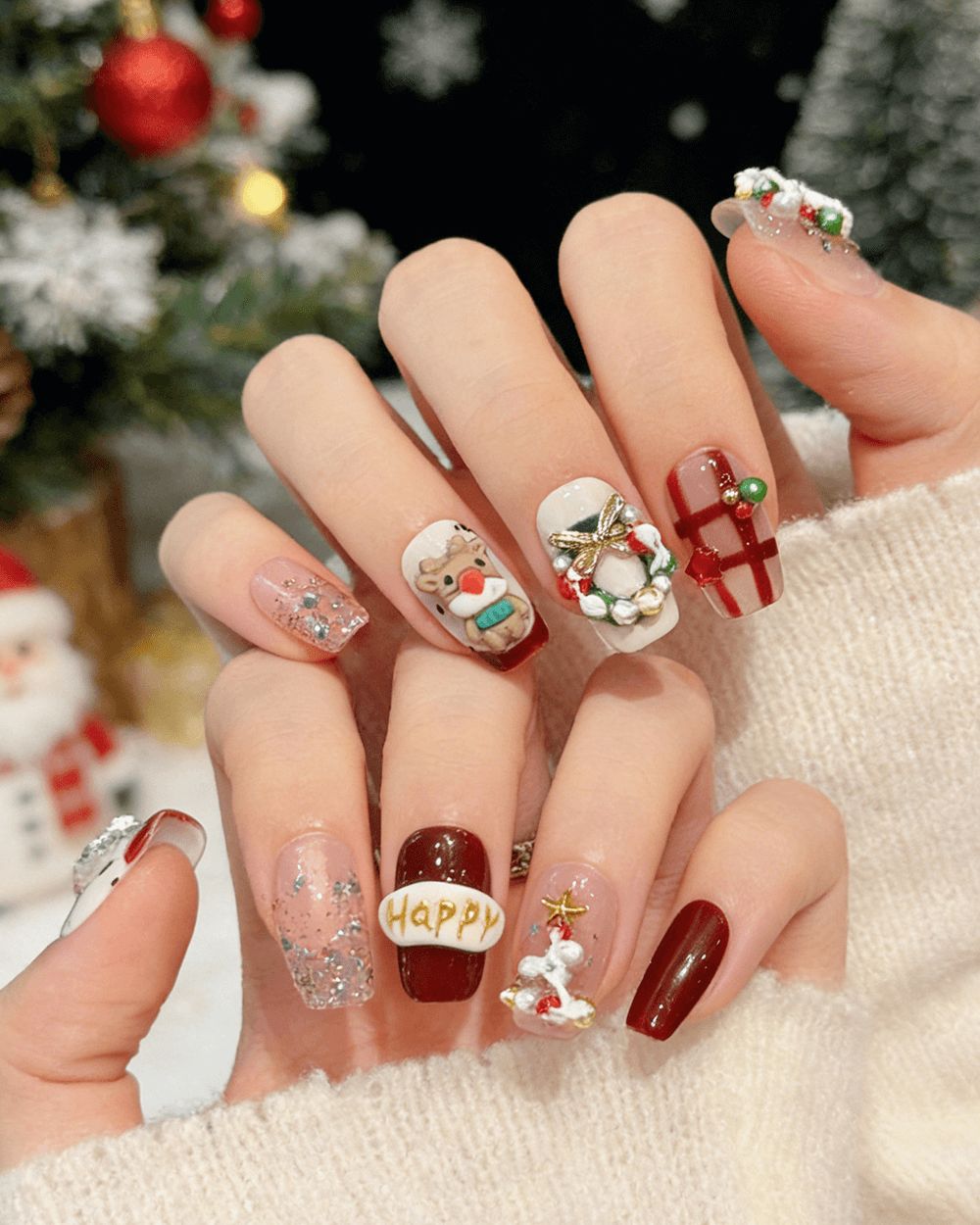 Glossy Matte Glitter Visual Idea Glossy Matte Glitter Visual Idea — Christmas Acrylic Nails 2026