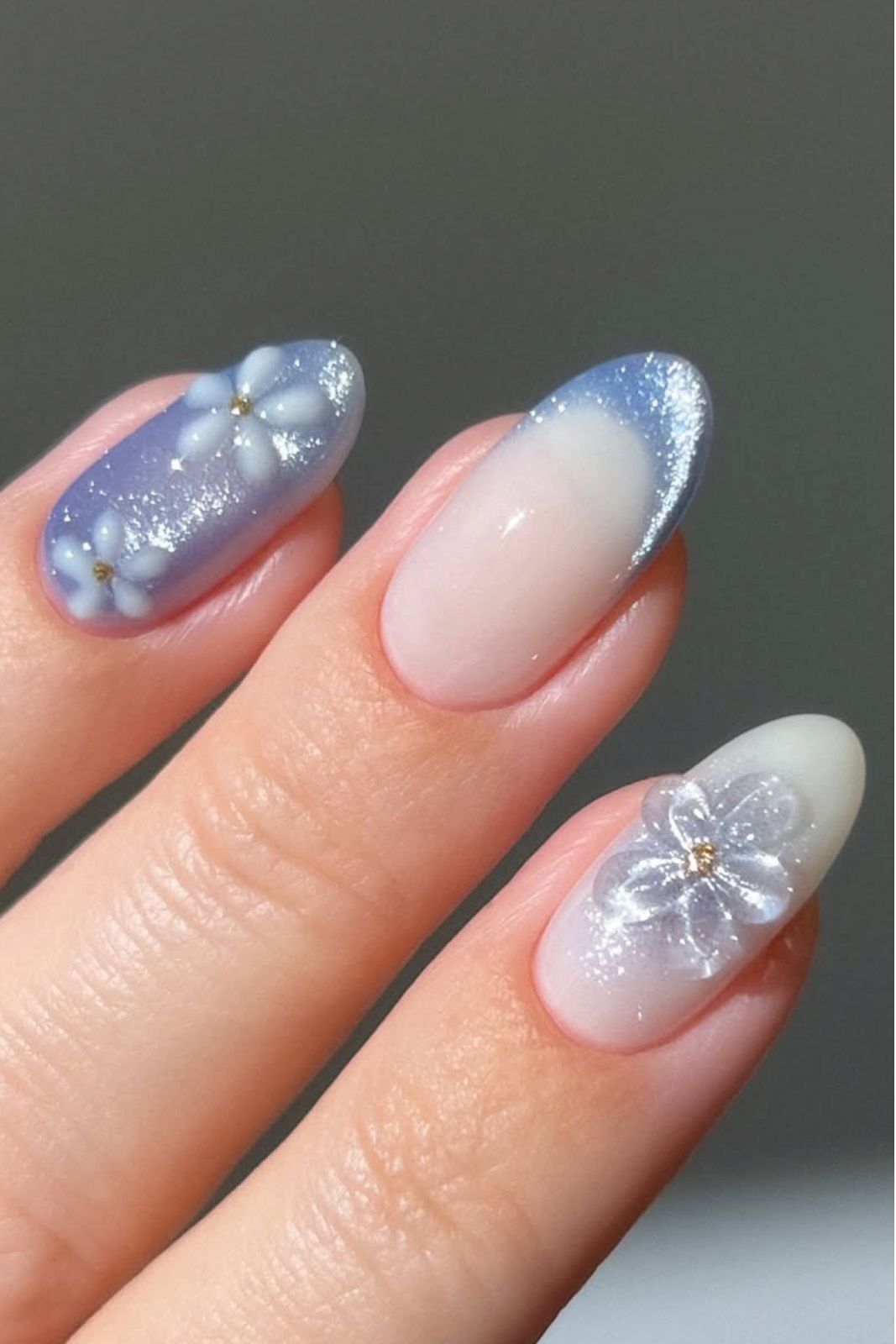 Matte Shimmer and 3D Floral Mix — Floral Gel Nails 2027