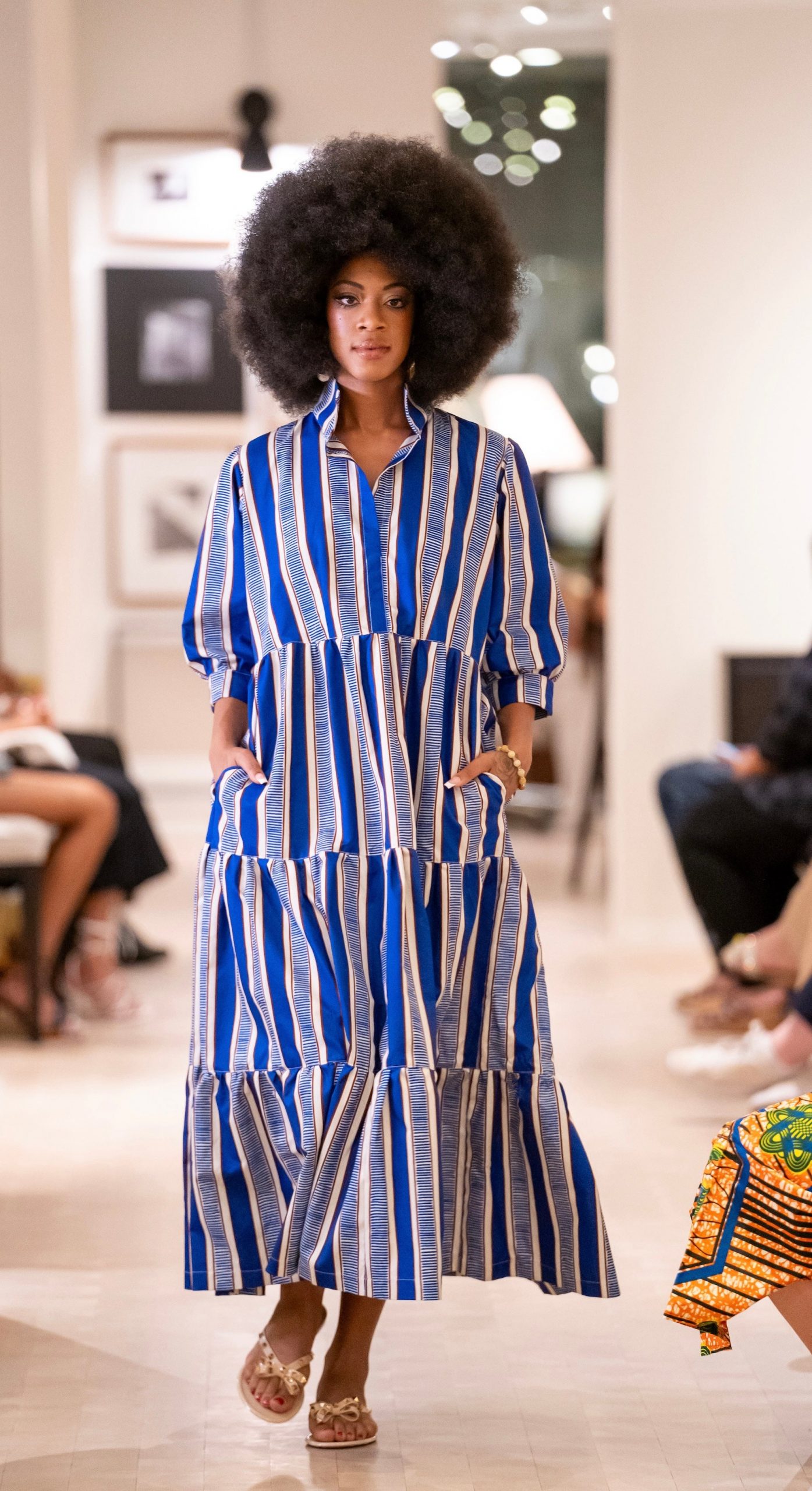 Tiered Puff Sleeve Midi Dress for a Fashion Showcase Tiered Puff Sleeve Midi Dress for a Fashion Showcase — Striped Dresses 2027