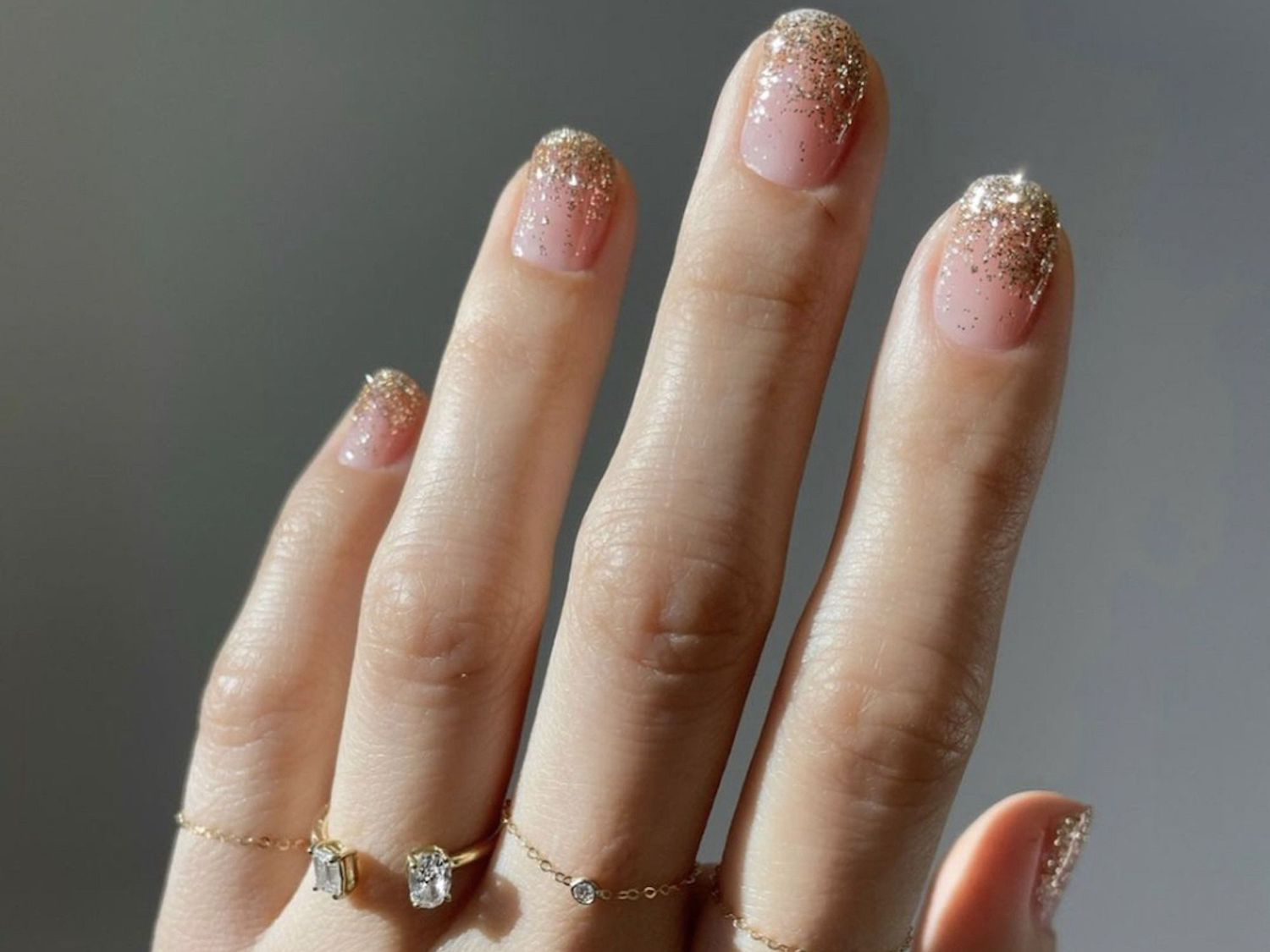 Gold Glitter Gradient on Short Square Nails Gold Glitter Gradient on Short Square Nails — New Years Eve Nails 2027