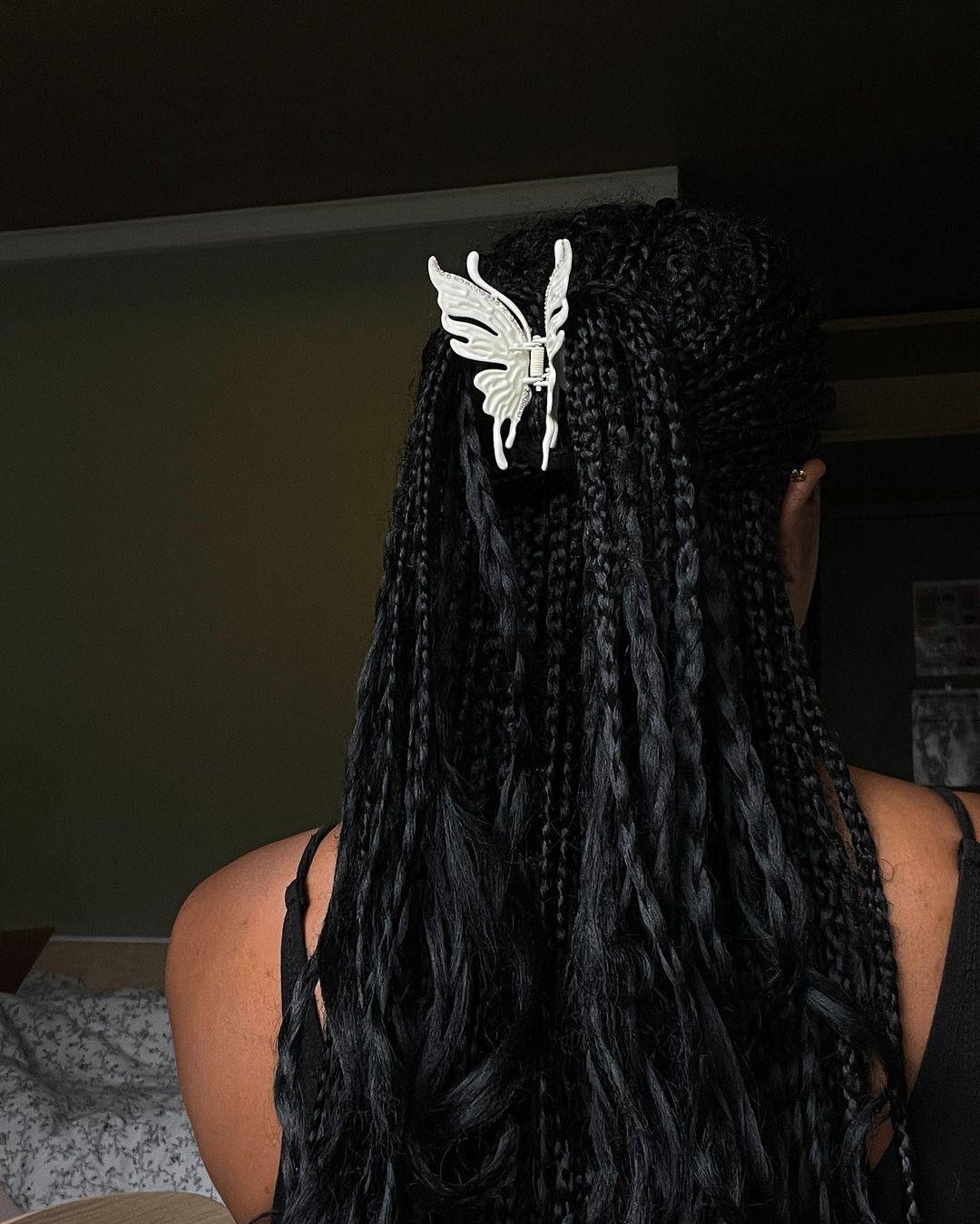 Braided Black Hair With White Butterfly Clip Braided Black Hair With White Butterfly Clip — Butterfly Hair Clip Hairstyles 2027
