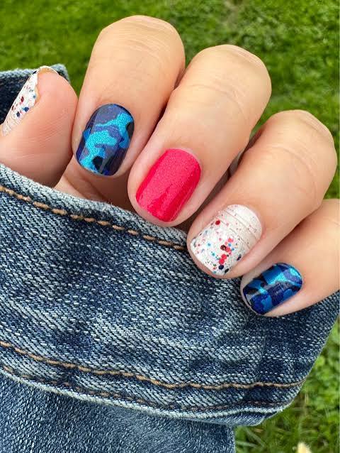 Short Oval Camo and Red Speckles Short Oval Camo and Red Speckles — Memorial Day Nails 2027