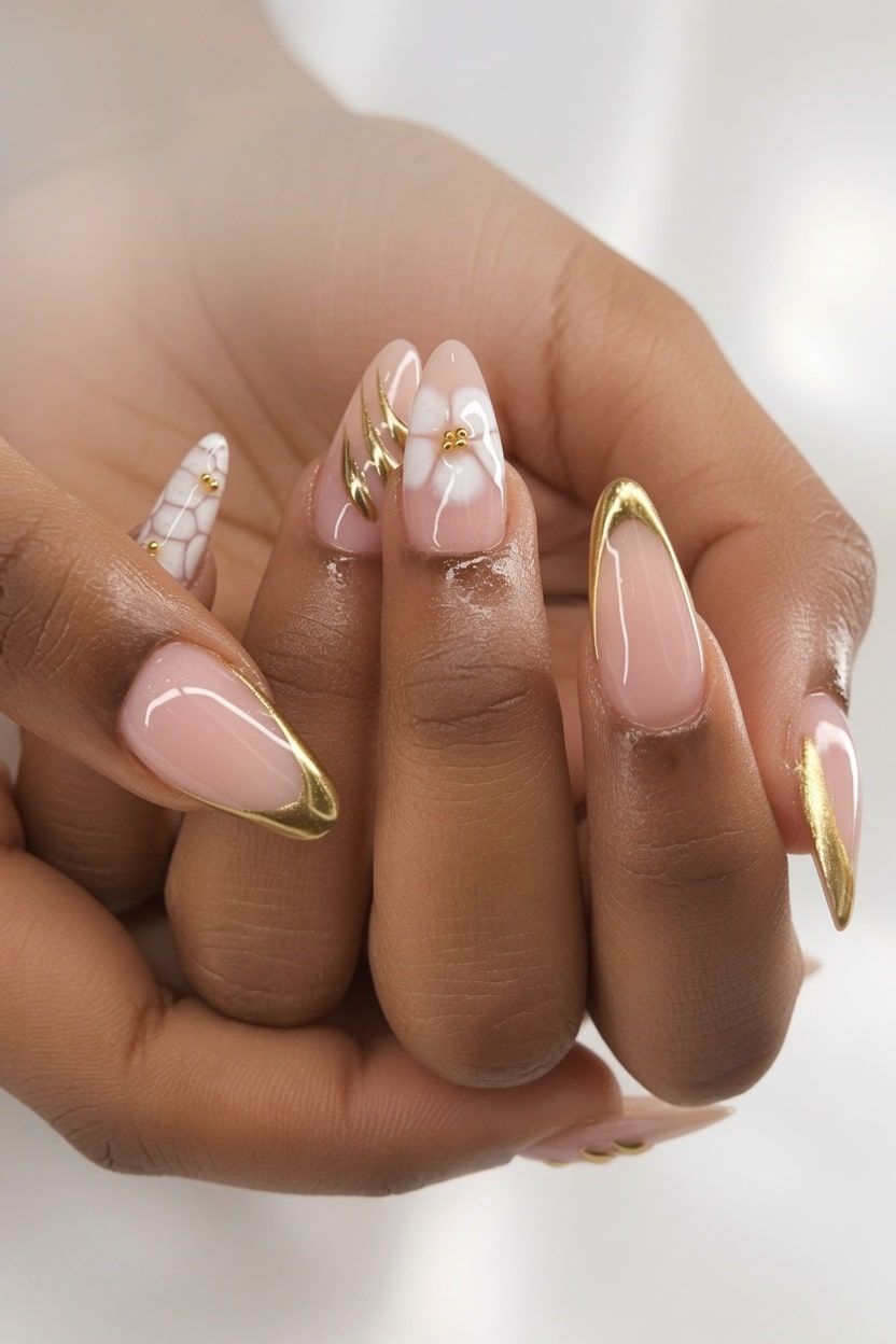 Gold Foil Accents On French Tips Visual Idea Gold Foil Accents On French Tips Visual Idea — Nails 2027 for Wide Nail Beds