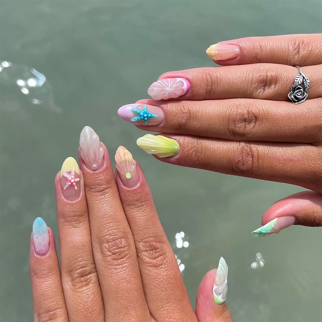3D Sculpted Shells Pastel Tones — Coastal Nails 2027