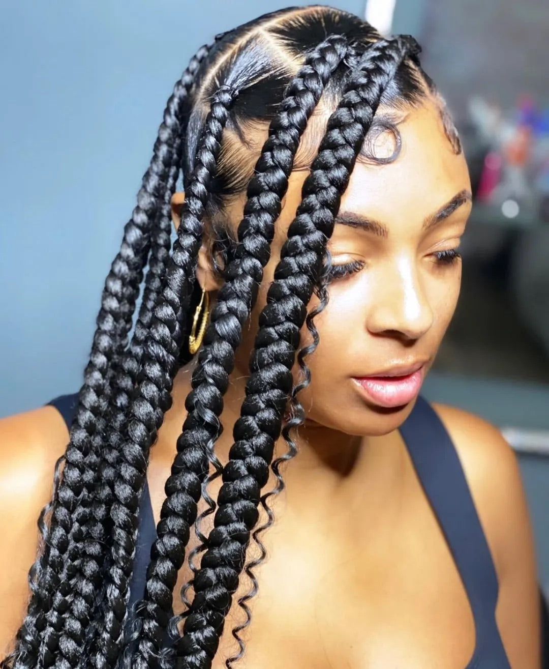 Mid-Back Length Large Box Braids With Curly Ends — Braids 2027 for Medium Hair