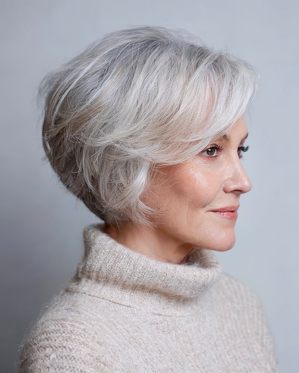 Voluminous Gray Bob with Side Bangs Voluminous Gray Bob with Side Bangs — Gray Bob 2027