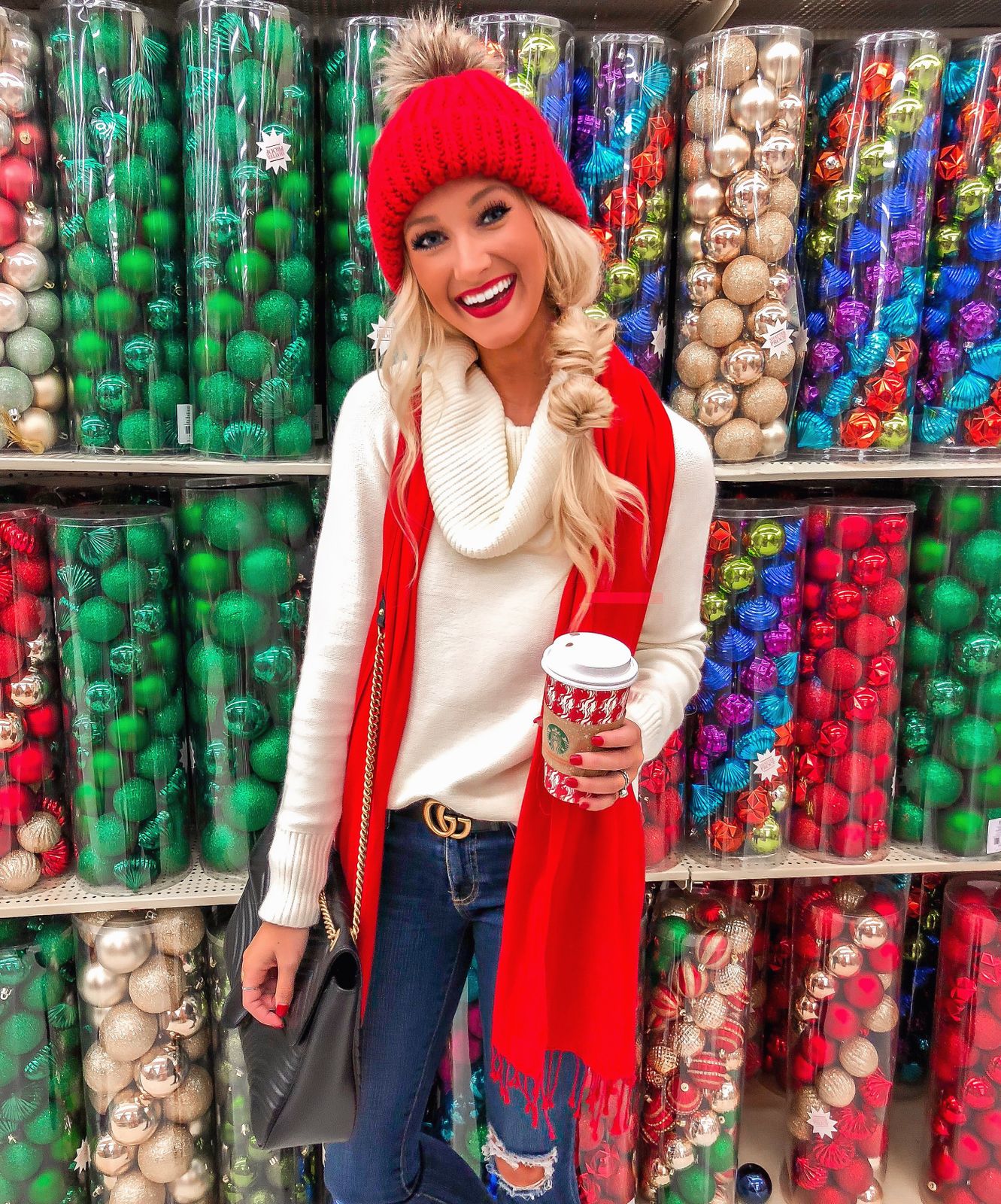 Classic Red Scarf and Beanie with Jeans for a Casual Market Look — Christmas Market Outfits 2026