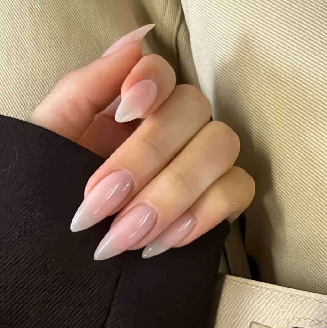 Sheer Nude Ombre Stiletto Nails Sheer Nude Ombre Stiletto Nails — Medium Length Winter Nails 2027
