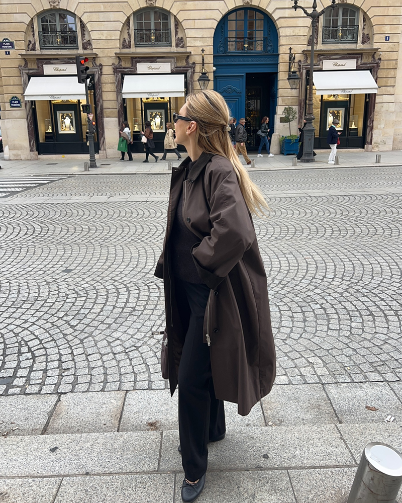 Dark Brown Oversized Trench with Black Trousers — Spring Outfits 2027 with Trench Coat