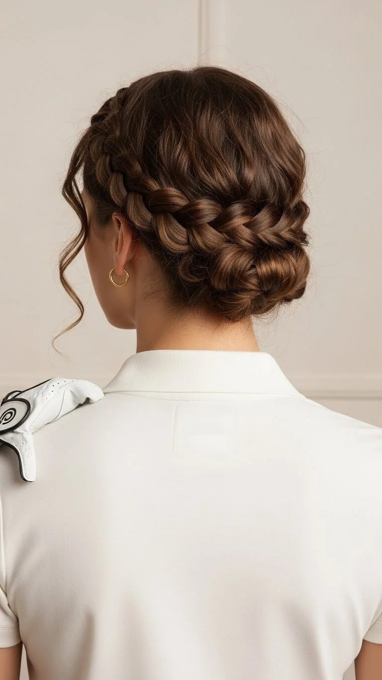 Intricate Braided Updo In Dark Brown — Golf Hairstyles 2027