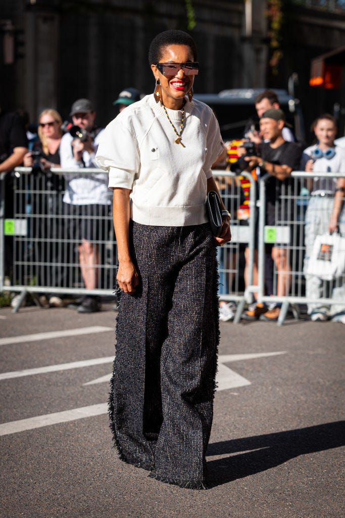 Wide-Leg Tweed Trousers with Textured Knit for a Chic Brunch Wide-Leg Tweed Trousers with Textured Knit for a Chic Brunch — Brunch Outfits 2027