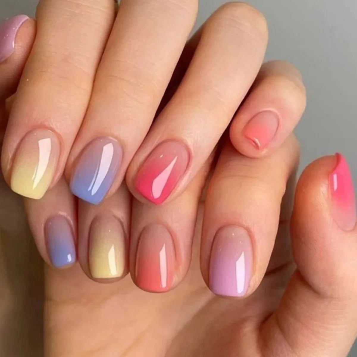 Pastel Ombre Short Square Nails Pastel Ombre Short Square Nails — Neon Ombre Nails 2027