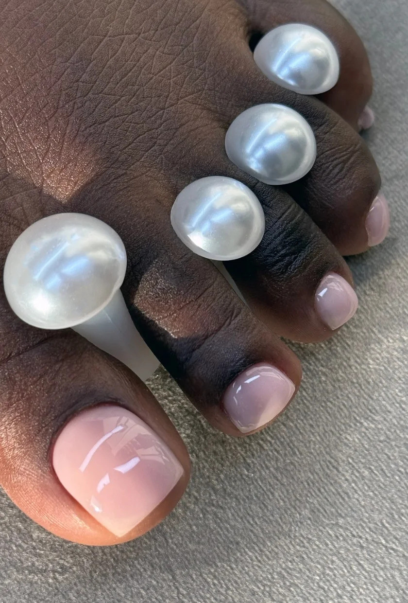 Milky Pink Jelly Finish Toes — Toe Nails 2027 for Tan Skin