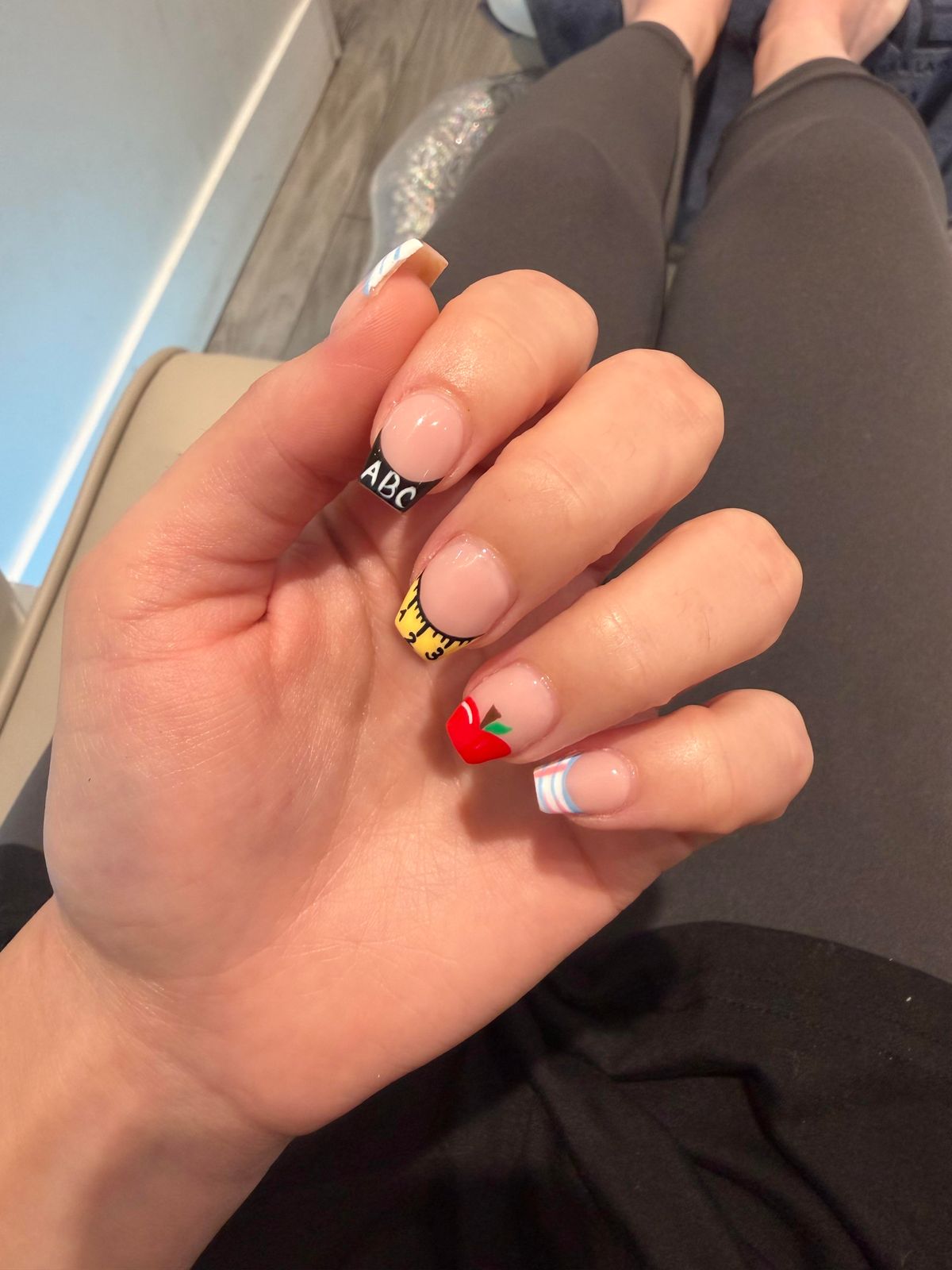 Nude Base with Apple and ABC Accents Nude Base with Apple and ABC Accents — Teacher Nails 2027