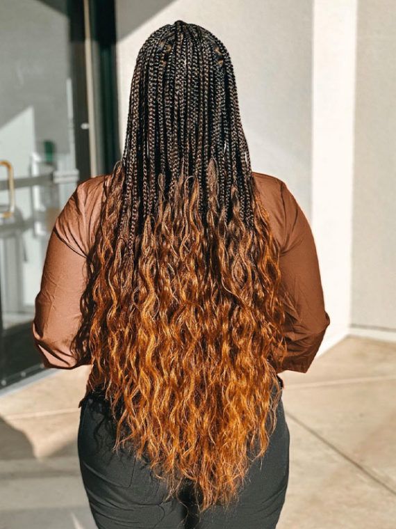 Dark Brown to Auburn Ombre Braids with Curls — Ombre Knotless Braids 2027