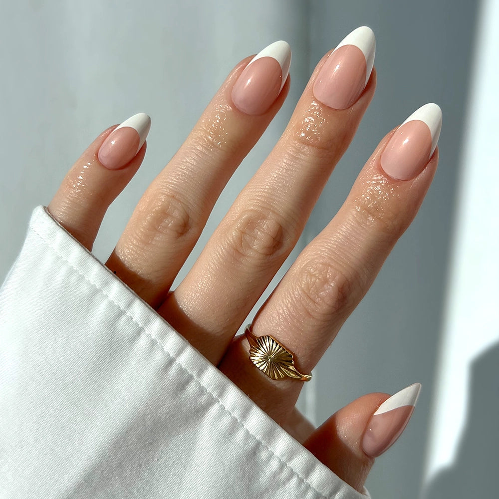 Long Almond Glossy White French Long Almond Glossy White French — White French Tip Nails 2027