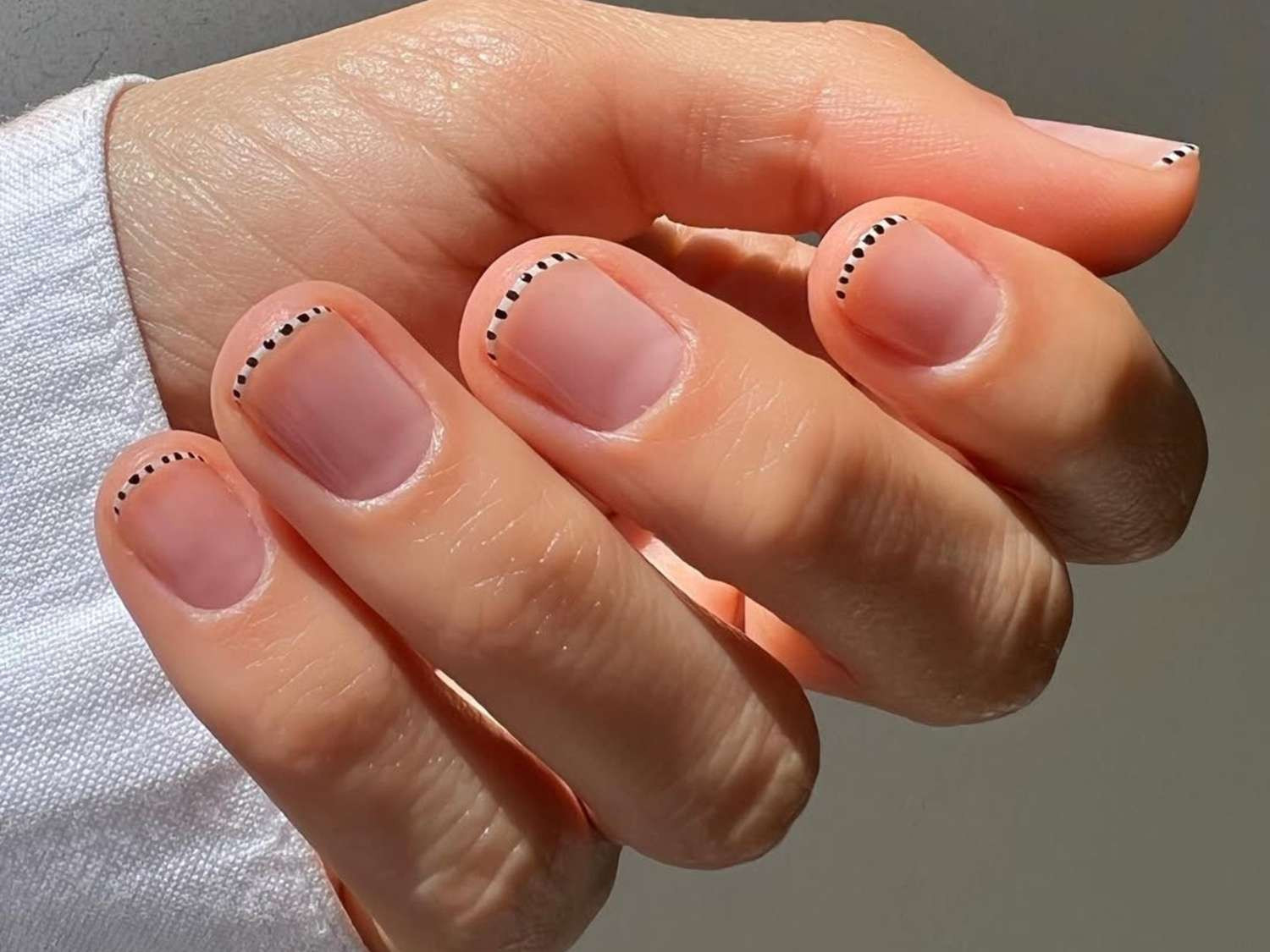 Sheer Nude with Black Dot Micro French Sheer Nude with Black Dot Micro French — Short Micro French Tip Nails 2027